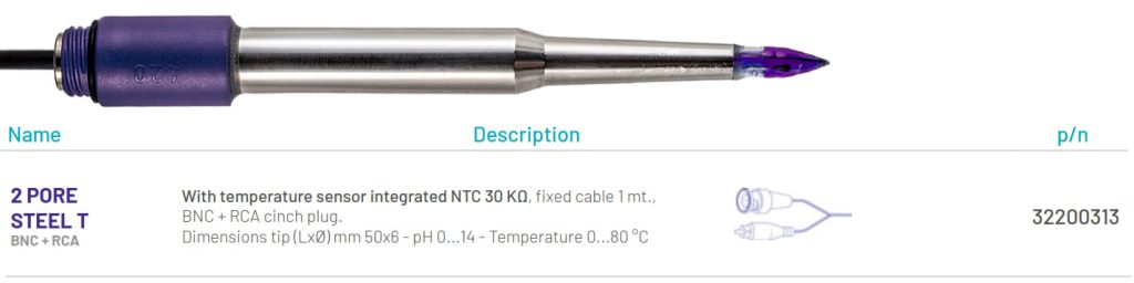 مشخصات فنی الکترود ph گوشت ایکس اس XS Sensor 2-Pore steel T NTC+BNC